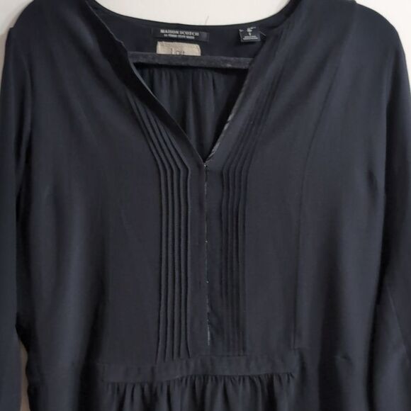 Maison Scotch black 100% silk elegant mini tux shift dress size s or xs - Picture 4 of 14